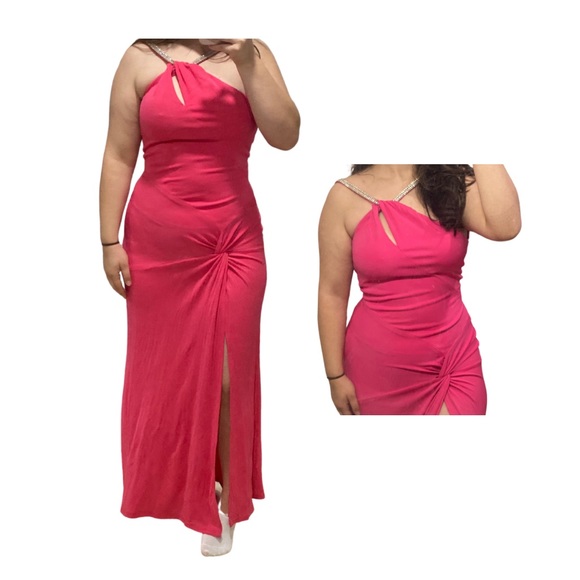 Nicole Bakti Pink Rhinestone Formal Dress, with Slit. - Picture 1 of 2